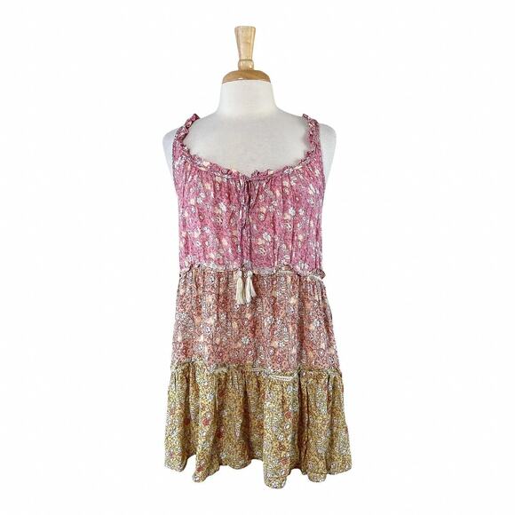 Rachel Zoe Dress Size‎ Small Womens Pink Yellow Babydoll Peasant Tiered Midi - Picture 1 of 8